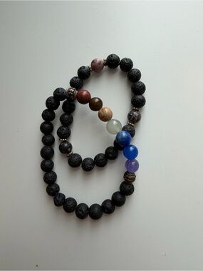 Black Lava Bead Bracelet with Multicolor Gem Accents